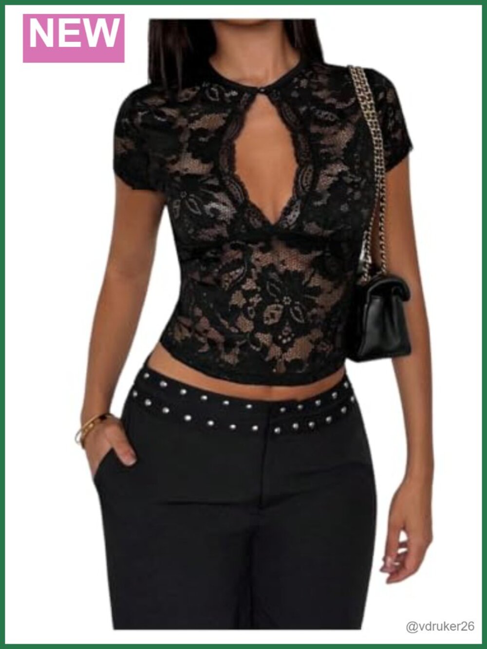 Women's Floral Lace T Shirt Cut Out Short Sleeve Slim Fit Trendy Top